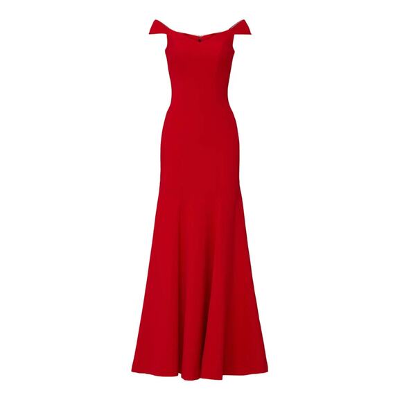 Nicole Miller Red Crepe Off Shoulder Gown 0 - Picture 4 of 8